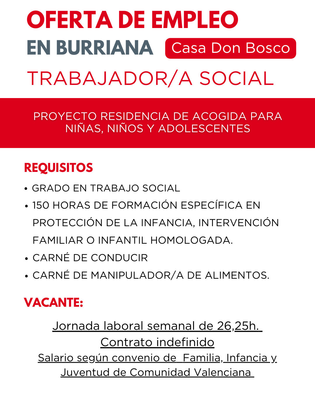 oferta de empleo casa don bosco burriana